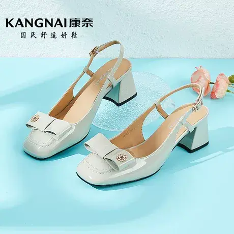 康奈女鞋夏季新款包头粗跟蝴蝶结单鞋女士时尚都市凉鞋通勤工作鞋商品大图