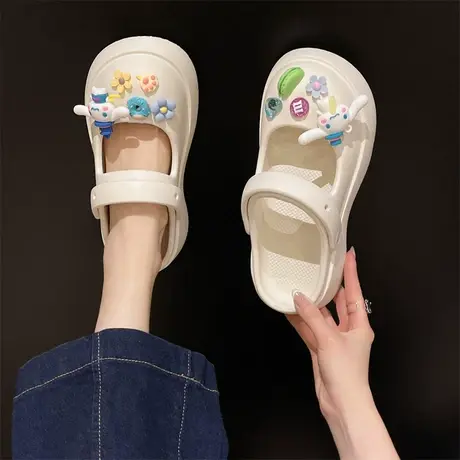 网红踩屎感包头半拖鞋女春秋2024新款厚底休闲松糕洞洞鞋防滑凉拖商品大图