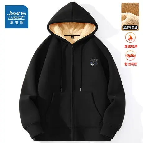 JR真维斯男装2023冬季新款 时尚加绒保暖450g65棉羊羔开衫外套商品大图