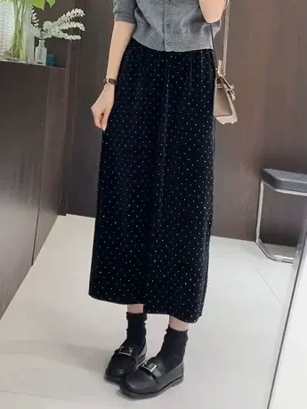 亮闪闪烫钻半身裙女春秋2024新款高腰中长款后开叉显瘦A字裙ins潮图片