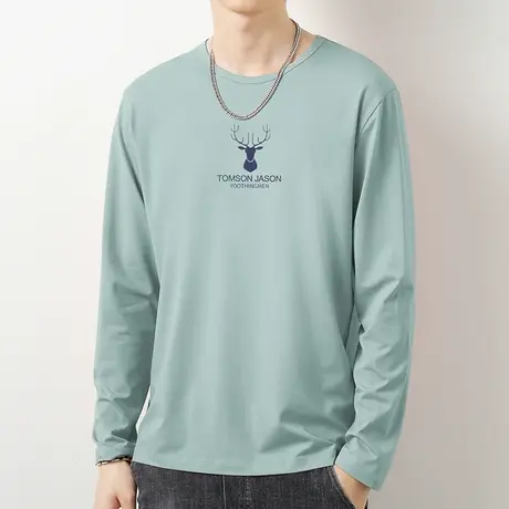 莫代尔长袖t恤男秋季潮流内搭打底衫体恤秋衣小衫鹿头圆领上衣服商品大图