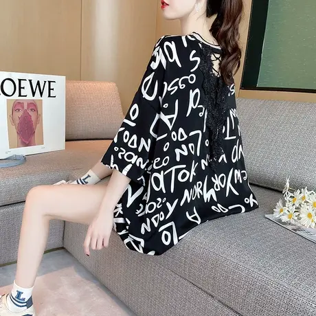 纯棉短袖T恤女装宽松2023年新款秋季洋气中长款设计感打底衫爆款商品大图