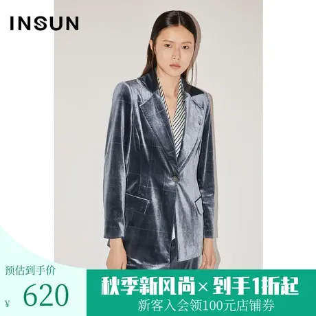 恩裳COVER冬季2022低调奢华感大气格纹气质款丝绒西装外套女图片