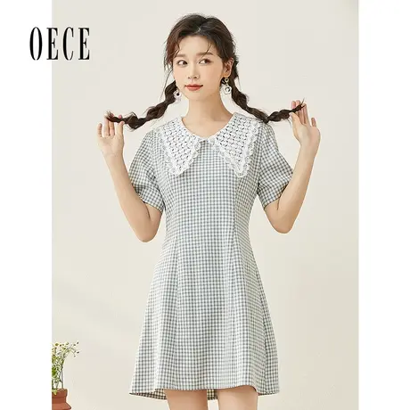 Oece少女连衣裙2023年春夏新款女装复古格子裙子春短袖淑女气质裙图片