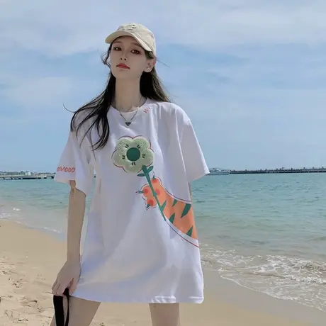 纯棉t恤女装2023年夏季新款设计感小众ins风宽松韩版白色短袖上衣商品大图