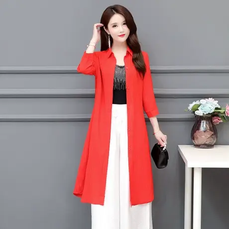 夏季妈妈装开衫女薄款2022新款休闲风衣外套中长款宽松大码防晒衣图片