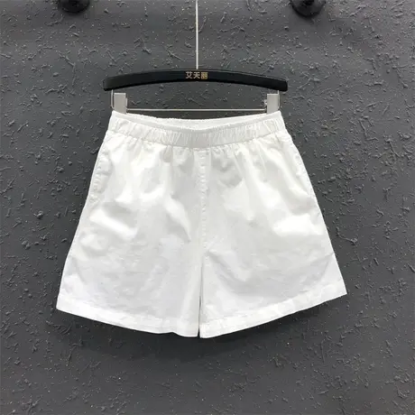 2023夏季薄款白色简约女士休闲松紧腰宽松显瘦牛仔短裤高腰阔腿裤图片