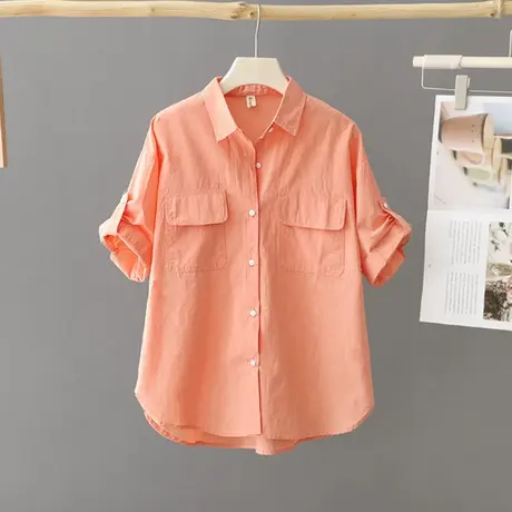 洋气短袖衬衫女士宽松2023年新款夏季半袖上衣ins潮纯棉休闲衬衣图片