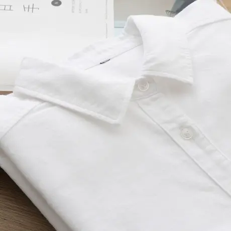 2021春秋装新款休闲百搭纯棉白色衬衫女长袖衬衣打底学生职业上衣商品大图