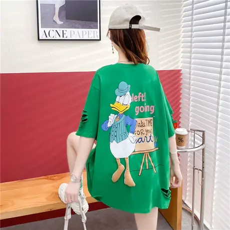 设计感小众短袖t恤女夏装韩版宽松大码中长款日系小个子上衣服潮图片