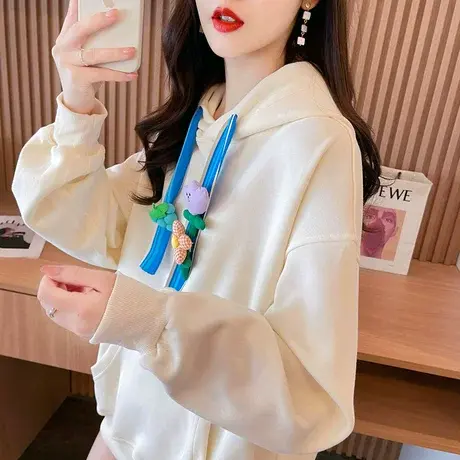 早秋连帽卫衣女春秋季韩版宽松大码薄款设计感小众初秋小个子外套商品大图
