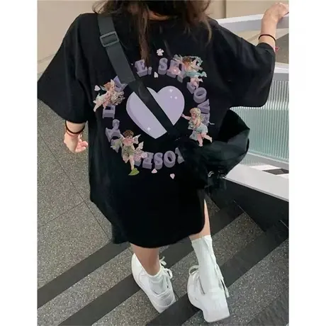 胖mm原宿风炸街韩版宽松短袖oversize设计感小众超火cec纯棉t恤夏商品大图