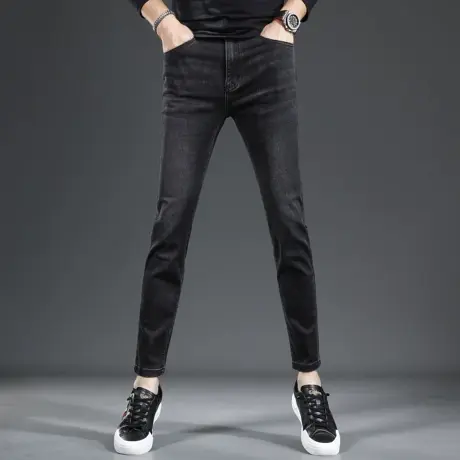 黑色九分裤男牛仔裤2023新款秋季修身小脚弹力潮流男士春秋款裤子商品大图