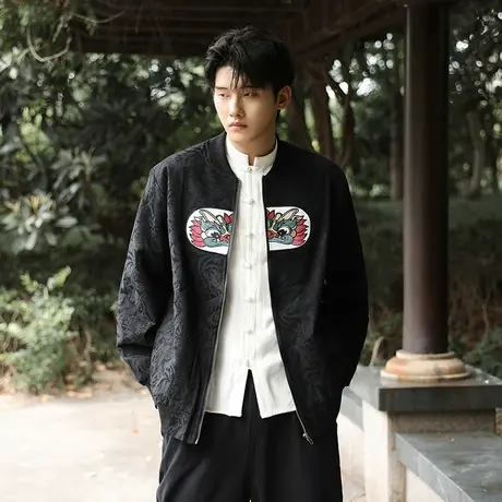 2023新款中国风刺绣夹克男唐装大码国潮老虎头绣花棒球服外套情侣商品大图