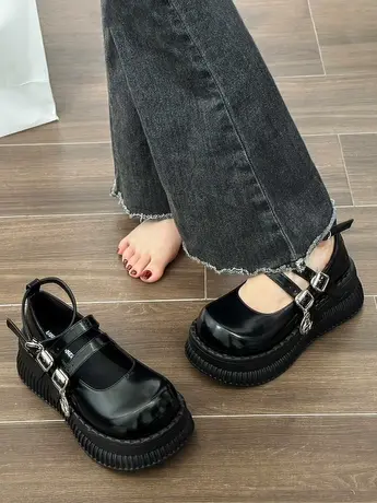 玛丽珍增高小皮鞋女2023女新款学院风复古jk鞋子大头松糕厚底单鞋商品大图