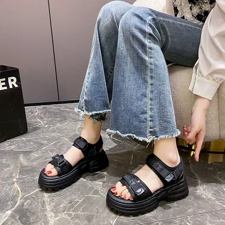 厚底松糕网红运动风凉鞋女2023夏季新款小个子增高显瘦百搭罗马鞋商品大图