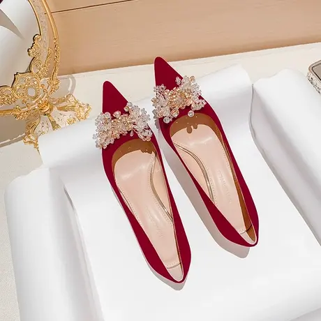 婚鞋新娘鞋子2023年新款红色高跟鞋秀禾结婚鞋婚纱两穿孕妇不累脚图片