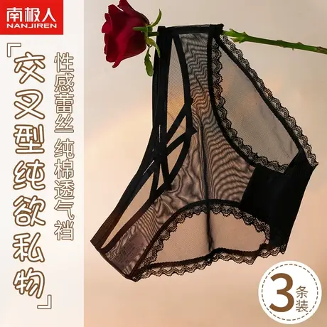 南极人蕾丝内裤女士100%全纯棉裆纯欲性感风薄款透气三角短裤头商品大图