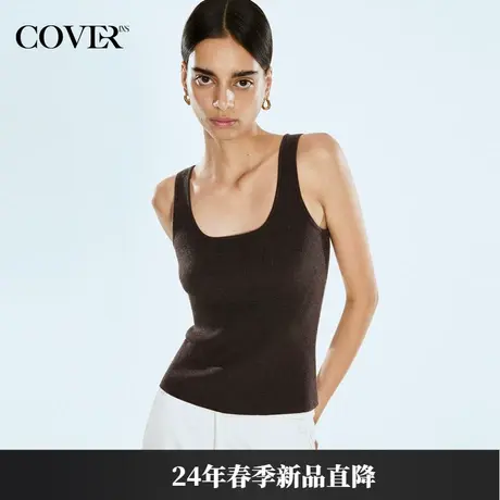 COVER2024春款修身汤匙领美利奴羊毛背心图片