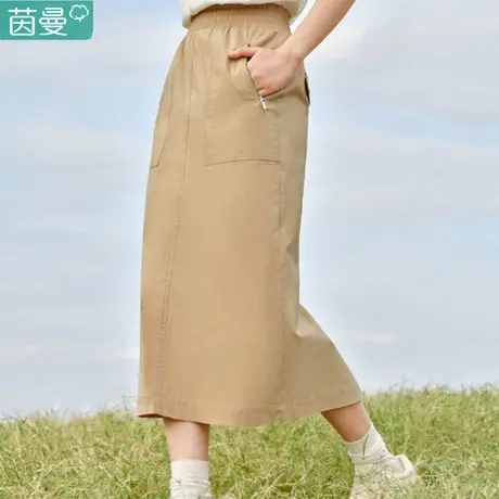 茵曼旗舰店休闲大口袋直筒半身裙女2024年春季新款高腰中长款裙子图片