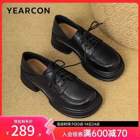意尔康女鞋春秋季女士单鞋英伦风小皮鞋厚底休闲通勤工作鞋真皮商品大图