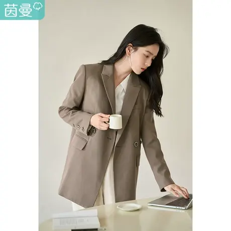 茵曼2023春女装新款经典版型可拆脱装饰腰带枪驳领单排扣长袖西装图片