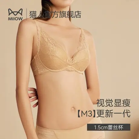 猫人大胸显小内衣女法式蕾丝性感文胸薄款收副乳防下垂无钢圈胸罩图片