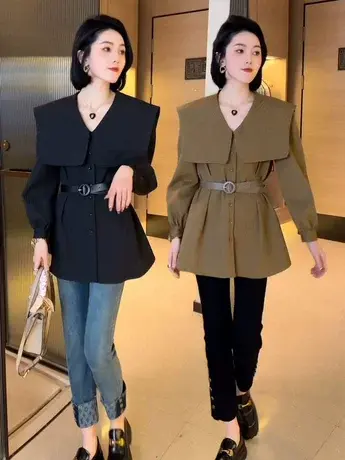 法式高级感海军领衬衫女春装设计感小众上衣收腰别致时尚洋气衬衣商品大图