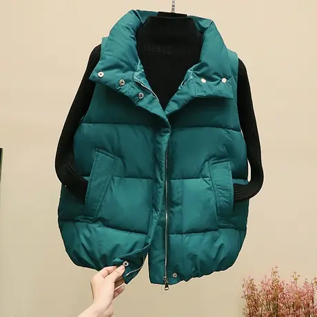 米色马甲女短款2023冬季新款韩版保暖无袖坎肩立领加厚羽绒棉马夹图片