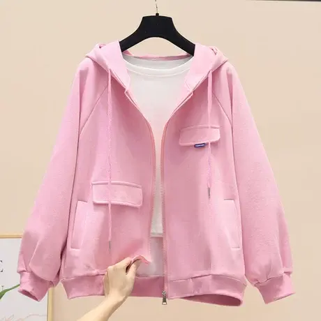 2023春秋新款韩版女宽松学生休闲ins百搭连帽短外套夹克卫衣开衫图片