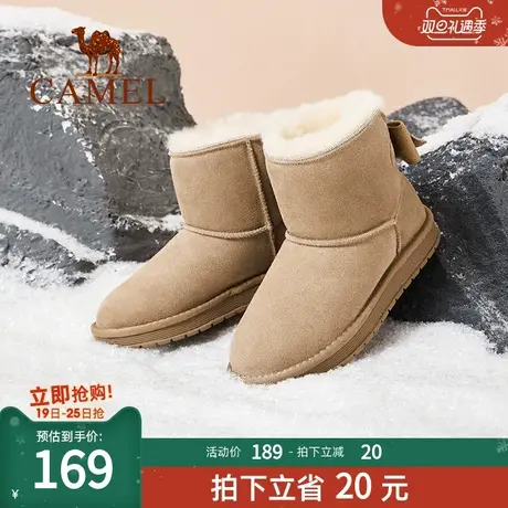 骆驼2023冬季新款时尚百搭韩版蝴蝶结加绒羊毛锁温保暖雪地靴女商品大图