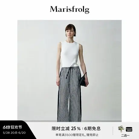 【艺术匠坊】玛丝菲尔夏季时尚条纹拼接牛仔宽松阔腿裤女商品大图