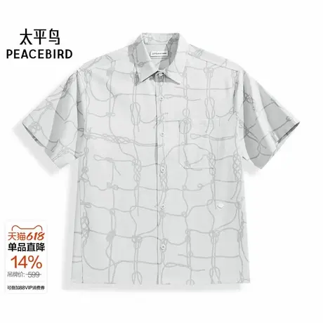 【商场同款】太平鸟男装 休闲衬衫外穿式格子衬衫男短袖B1CJF2604图片