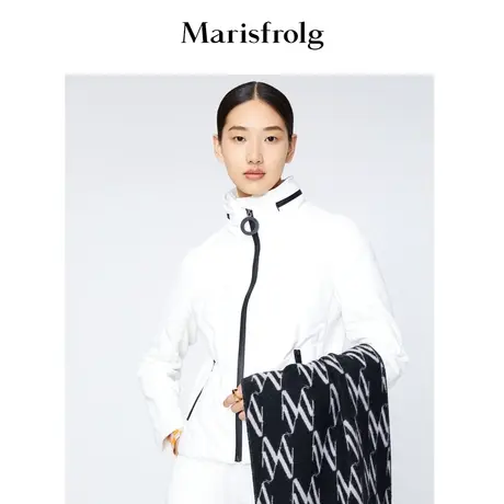 【抗皱面料】玛丝菲尔冬季新款白色短款收腰波浪绗缝白鹅绒羽绒服商品大图