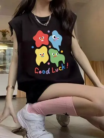 纯棉吊带运动坎肩背心无袖t恤女夏季外穿篮球服宽松港风挂脖上衣图片