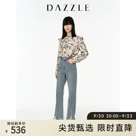 DAZZLE地素奥莱 春夏复古休闲宽松破洞直筒牛仔裤裤子长裤女商品大图