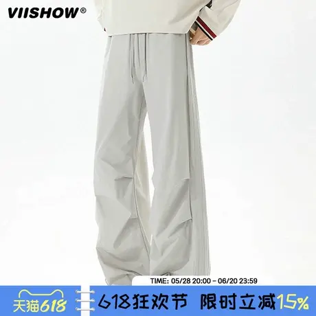 VIISHOW美式潮牌褶皱直筒运动伞兵裤男春季宽松百搭阔腿休闲长裤商品大图