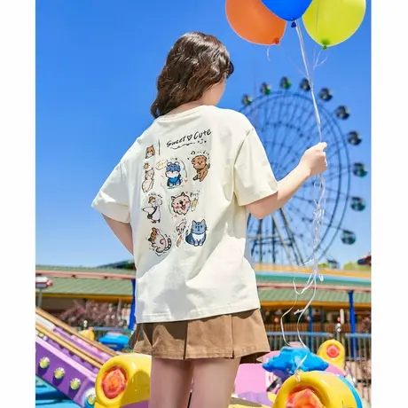唐狮甜美白色短袖T恤女2025新款后背印花动物上衣女设计感小众dr商品大图