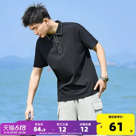 唐狮2025夏季新款男短袖polo衫简约黑色翻领上衣宽松学生T恤潮流图片