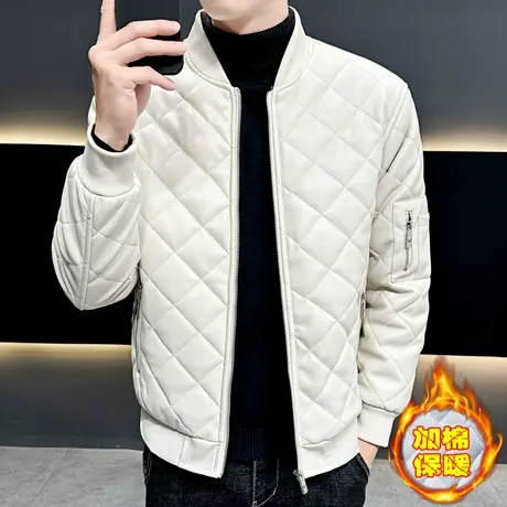 冬款男装加棉保暖棉服外套潮流休闲棒球服男士加厚潮流PU皮衣夹克商品大图