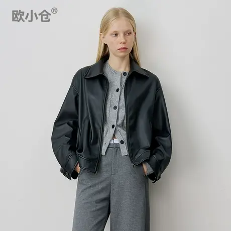 欧小仓 酷飒入门级单品Bomber Jacket miu风翻领pu飞行夹克外套商品大图