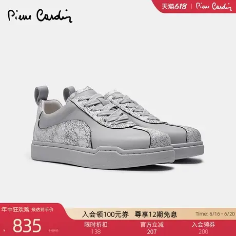 皮尔卡丹女鞋真皮拼接透气系带圆头百搭潮爆裂纹轻底低帮休闲鞋女商品大图