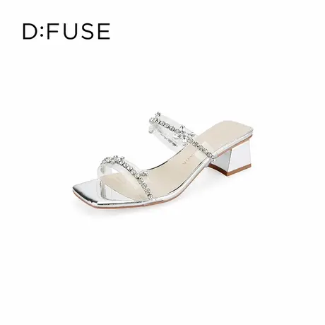 【昕怡粉丝专享】DFuse夏款方头水晶钻链凉鞋拖鞋仙女鞋商品大图