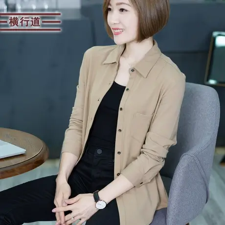 2023冬装女装上衣简约纯色衬衫工装休闲外套长袖宽松衬衣职业正装图片