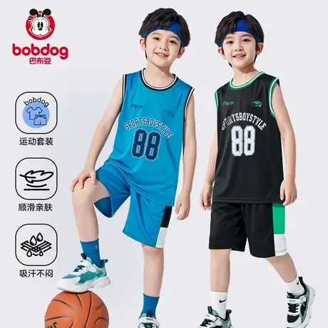 巴布豆儿童篮球服套装男童夏季薄款透气背心短裤中大童运动两件套商品大图