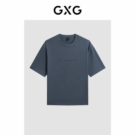 GXG男装 深蓝色字母印花休闲宽松圆领短袖T恤男生上衣 24夏季新款商品大图