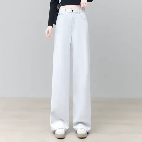 高腰牛仔窄版直筒裤女百搭显瘦垂感休闲长裤春秋新款舒适阔腿裤商品大图