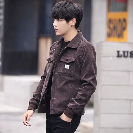 外套男士春秋季新款韩版修身牛仔夹克男薄款翻领灯芯绒学生潮衣服商品大图