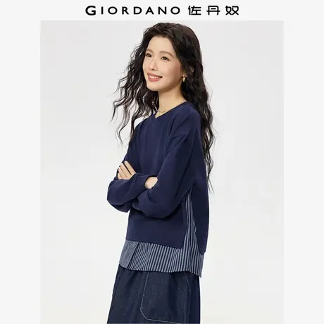 佐丹奴miu系卫衣女秋冬新款纯棉拼接条纹宽松圆领上衣女13325767商品大图