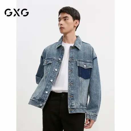 【X】GXG男装撞色水洗牛仔夹克男宽松复古水洗牛仔外套夹克24秋季商品大图
